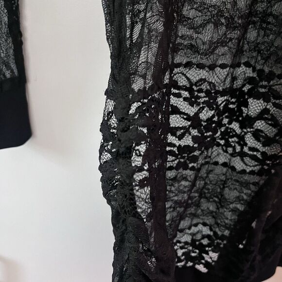 Y2K BISOU BISOU GOTHIC BLACK FLORAL LACE TUNIC BLOUSE TOP STRETCH L - Picture 6 of 7